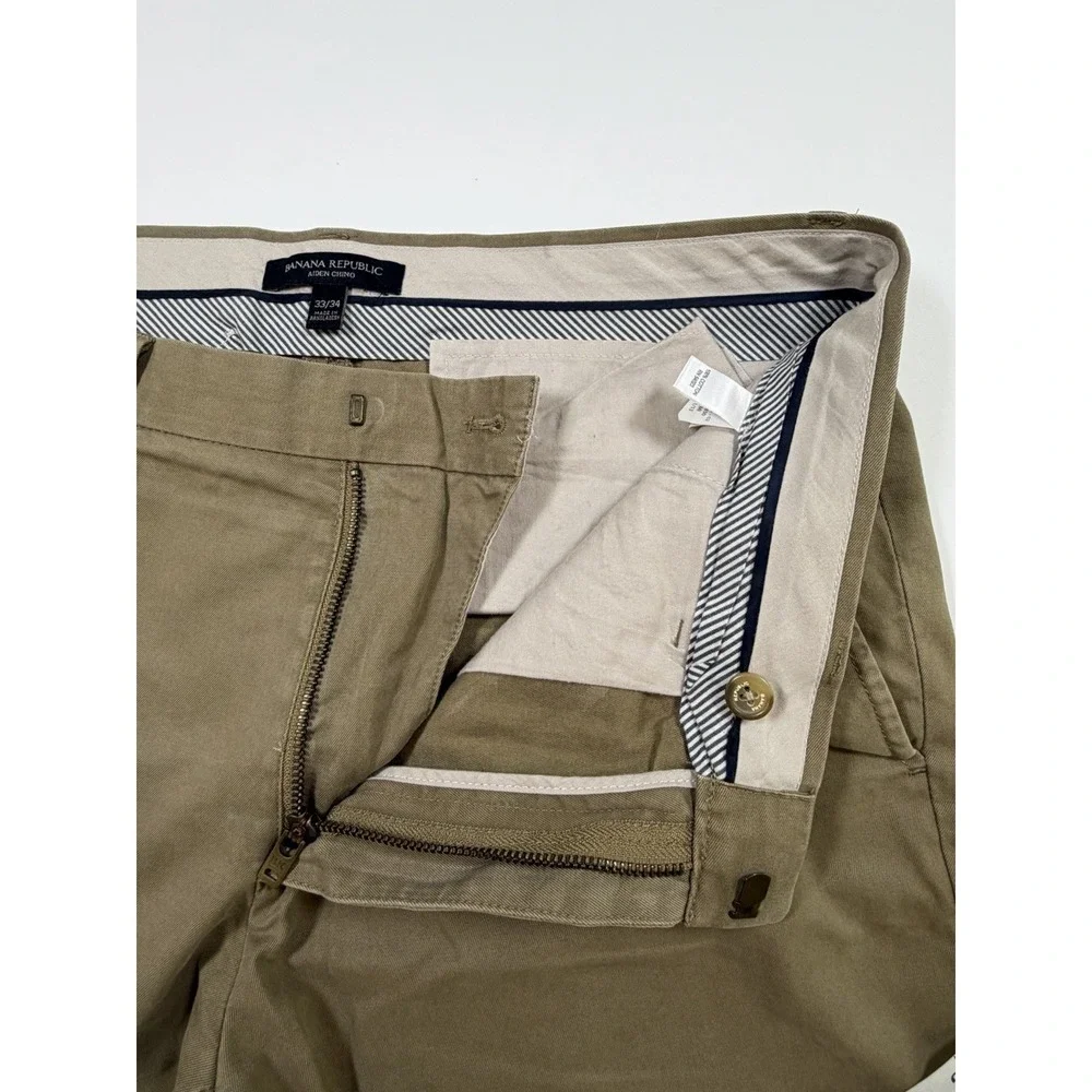 Banana Republic Aiden Chino Pants Mens 33x34 Beige Straight Leg Casual Cotton